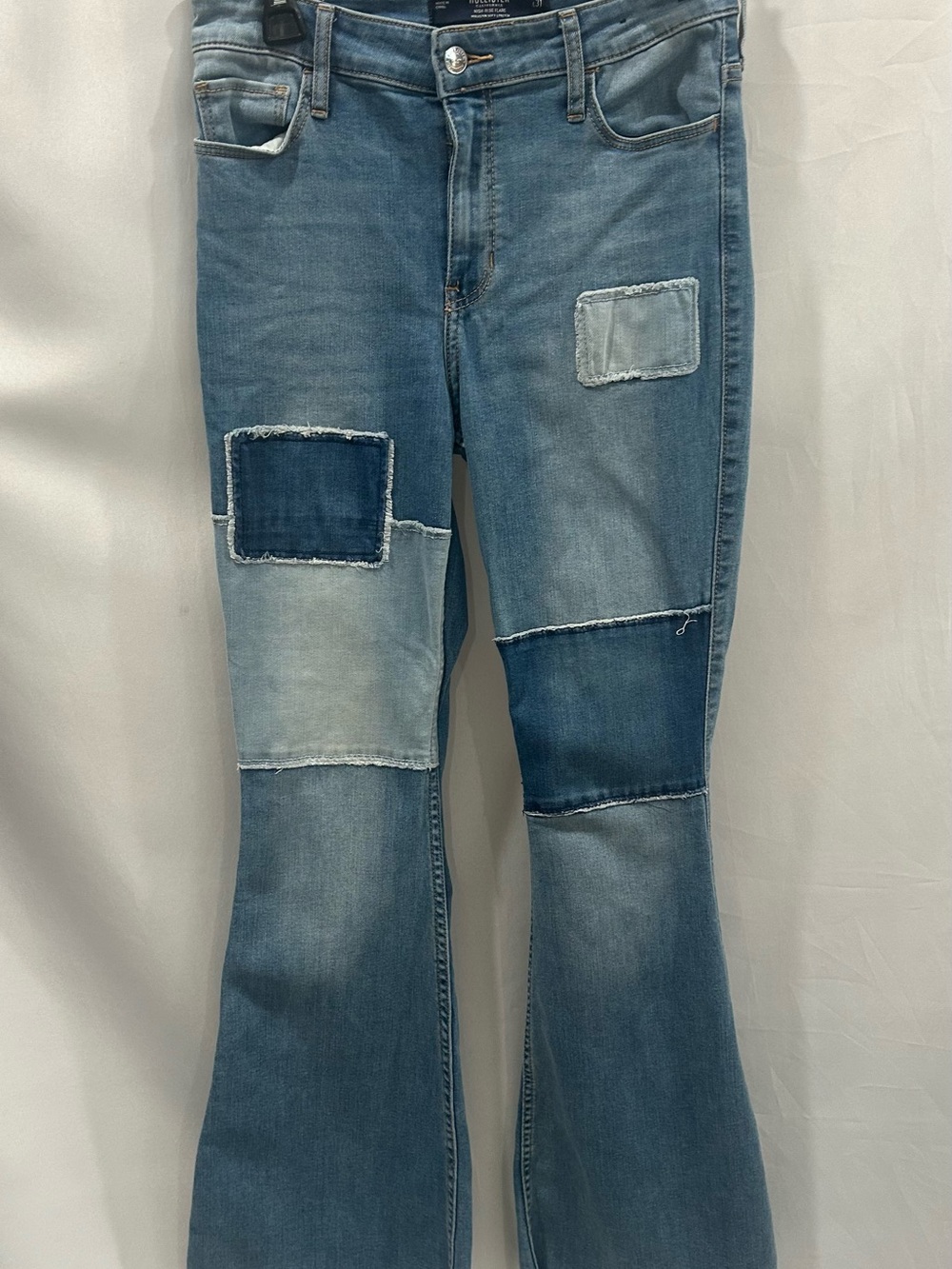 Hollister Patchwork Flare Jeans in Mixed Blue Denim - Picture 2 of 5